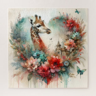 Giraffe Blumenlandschaft Aquarell Floral Safari Puzzle