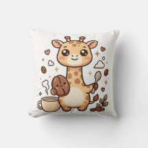Giraffe-Bohnen-Löffel-Kawaii-Kaffeekissen