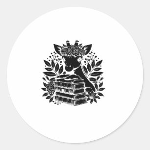 Giraffe Books Bookworm Library Book Reading Biblio Runder Aufkleber