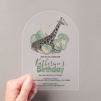 Giraffe Botanische Grüne Tierpartei Acryleinladungen