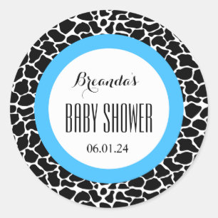 GIRAFFE Boy Baby Shower Name Datum V07 BLAU Runder Aufkleber