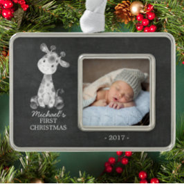 Giraffe Boys Baby's First Christmas Foto Ornament Rahmen-Ornament Silber