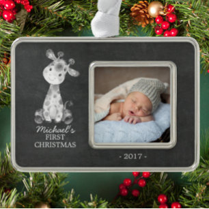Giraffe Boys Baby's First Christmas Foto Ornament Rahmen-Ornament Silber
