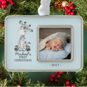Giraffe Boys Baby's First Christmas Foto Ornament Rahmen-Ornament Silber