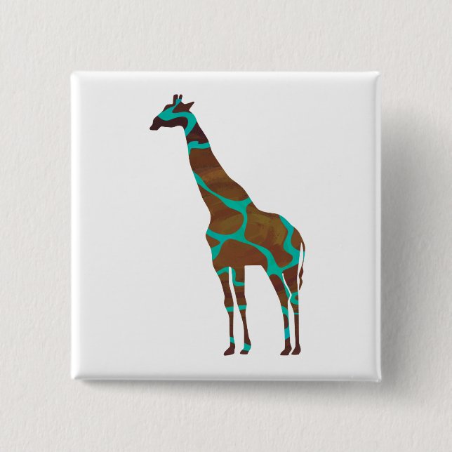 Giraffe, braun und Aquamarin Button (Vorderseite)
