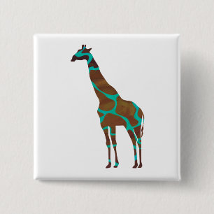 Giraffe, braun und Aquamarin Button