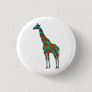 Giraffe, braun und Aquamarin Button