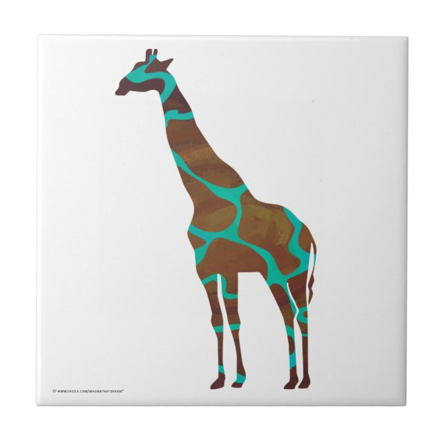 Giraffe, braun und Aquamarin Fliese (Vorderseite)