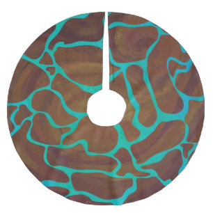 Giraffe, braun und Aquamarin Polyester Weihnachtsbaumdecke