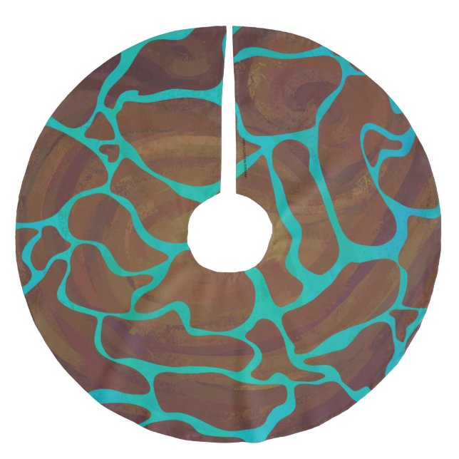 Giraffe, braun und Aquamarin Polyester Weihnachtsbaumdecke (Vorderseite)