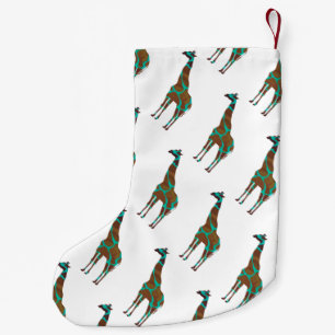 Giraffe Braun und Blaugrüne Silhouette Kleiner Weihnachtsstrumpf