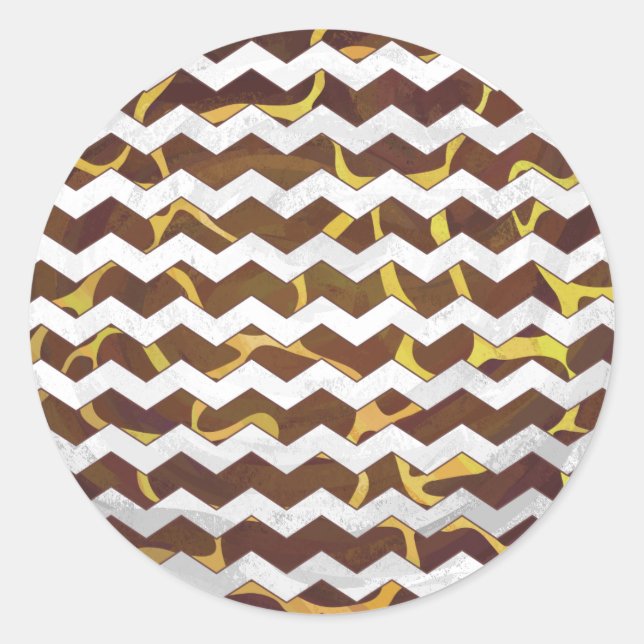 Giraffe, braun und gelb runder aufkleber (Vorderseite)