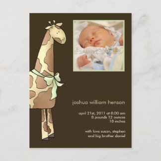 Giraffe Brown/Green ・ Geburtsankündigung Ankündigungspostkarte