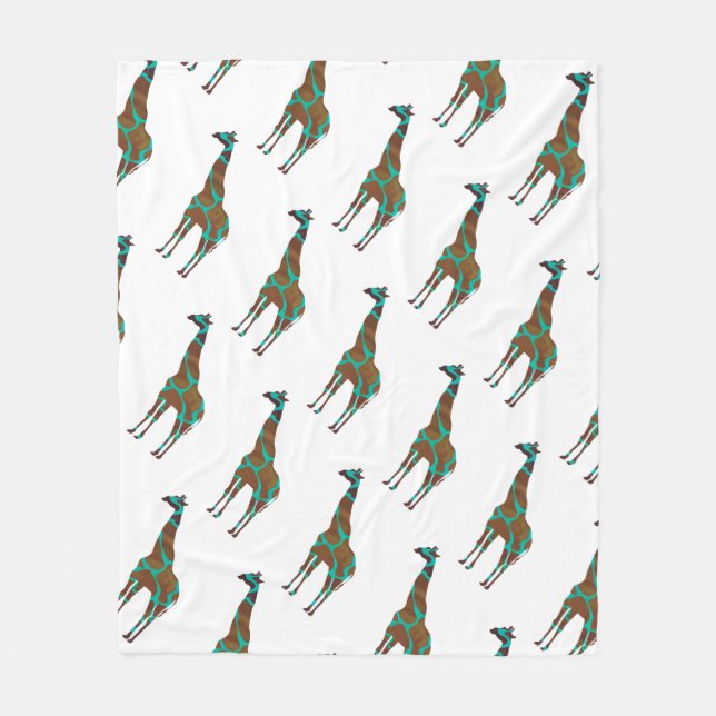 Giraffe Brown und Aquamarine Silhouette Fleecedecke (Vorderseite)
