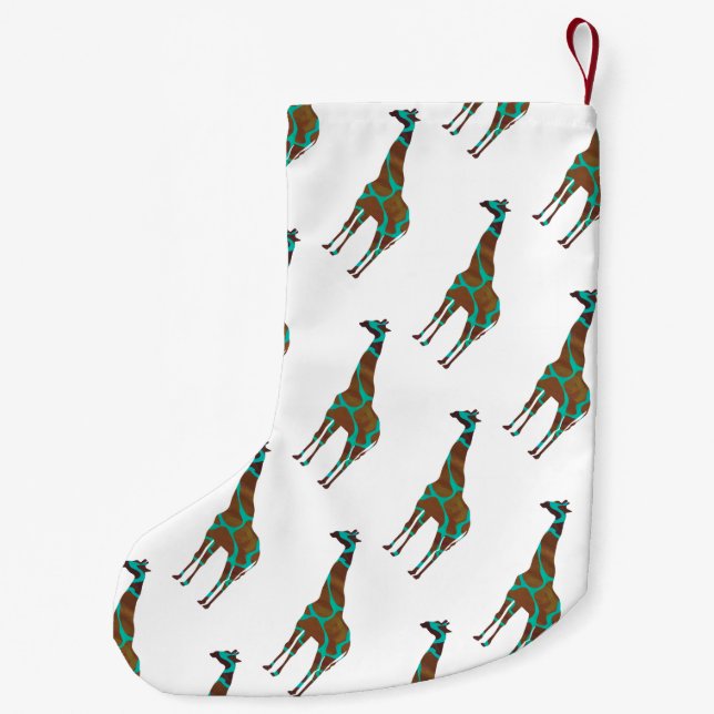 Giraffe Brown und Aquamarine Silhouette Kleiner Weihnachtsstrumpf (Rückseite)