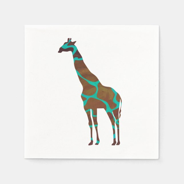 Giraffe Brown und Aquamarine Silhouette Serviette (Vorderseite)