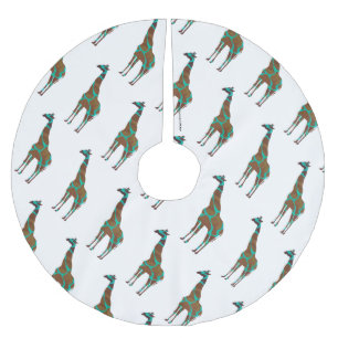 Giraffe Brown und Aquamarine Siloette Polyester Weihnachtsbaumdecke
