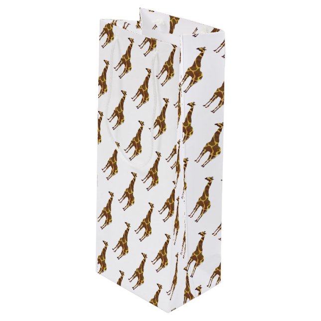 Giraffe Brown und Gelbe Silhouette Geschenktüte Für Weinflaschen (Vorderseite Schrägansicht)