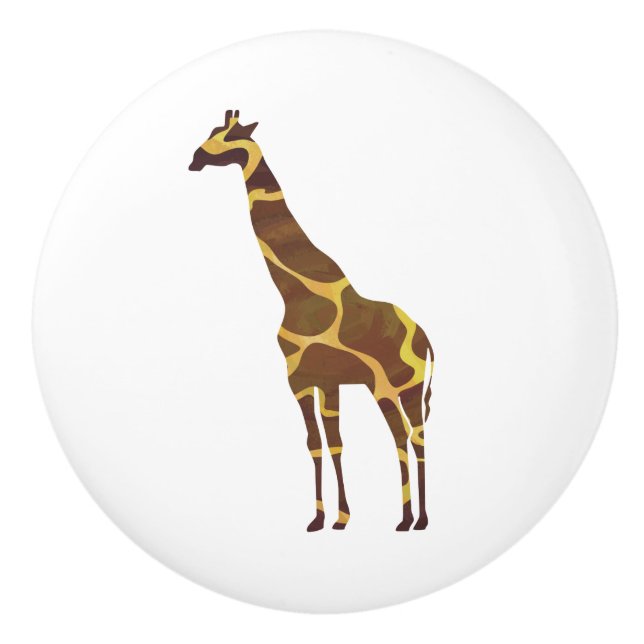 Giraffe Brown und Gelbe Silhouette Keramikknauf (Vorderseite)