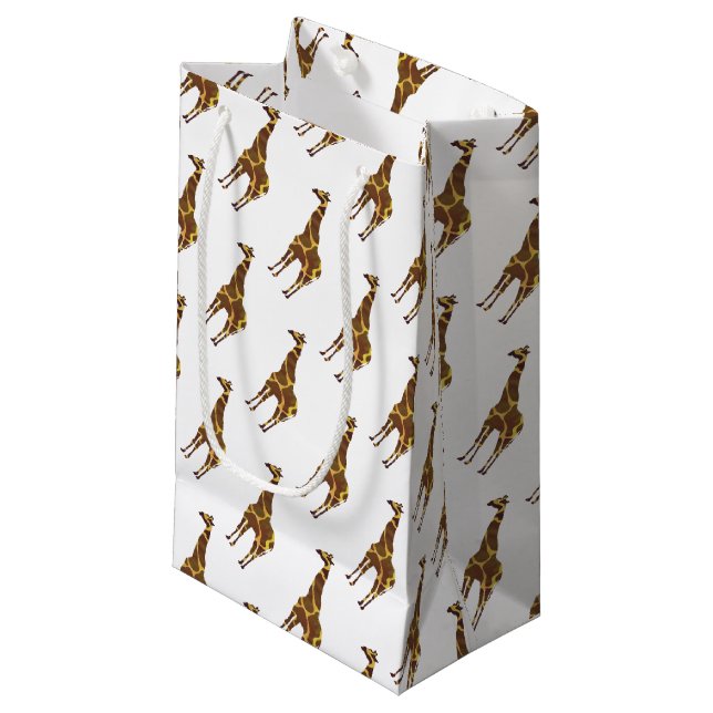 Giraffe Brown und Gelbe Silhouette Kleine Geschenktüte (Vorderseite Schrägansicht)