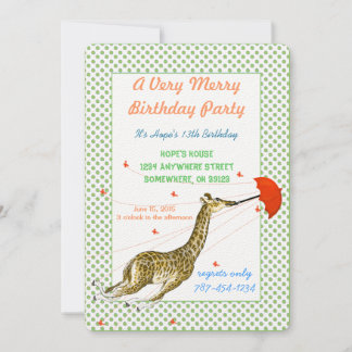 Giraffe Butterfly Geburtstagsparty Einladung