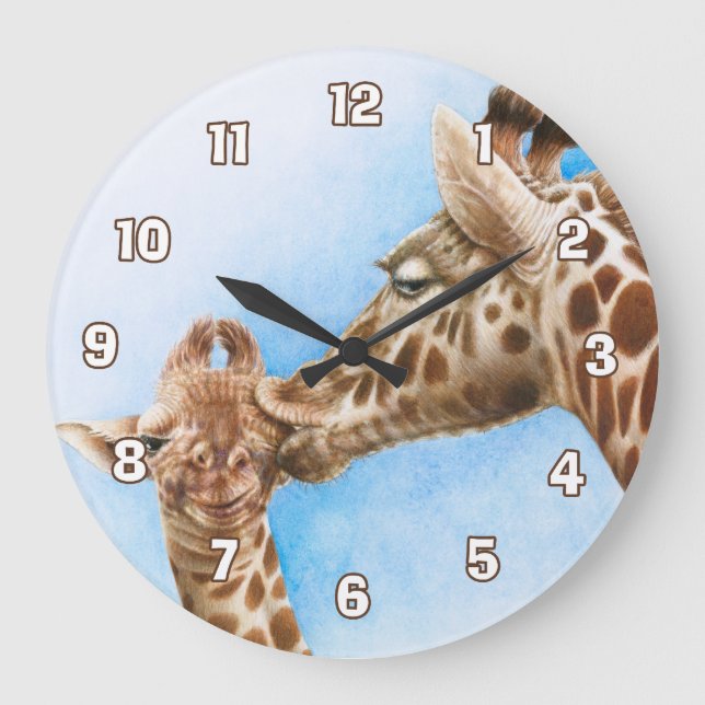 Giraffe & Calf Wall Clock Große Wanduhr (Vorderseite)