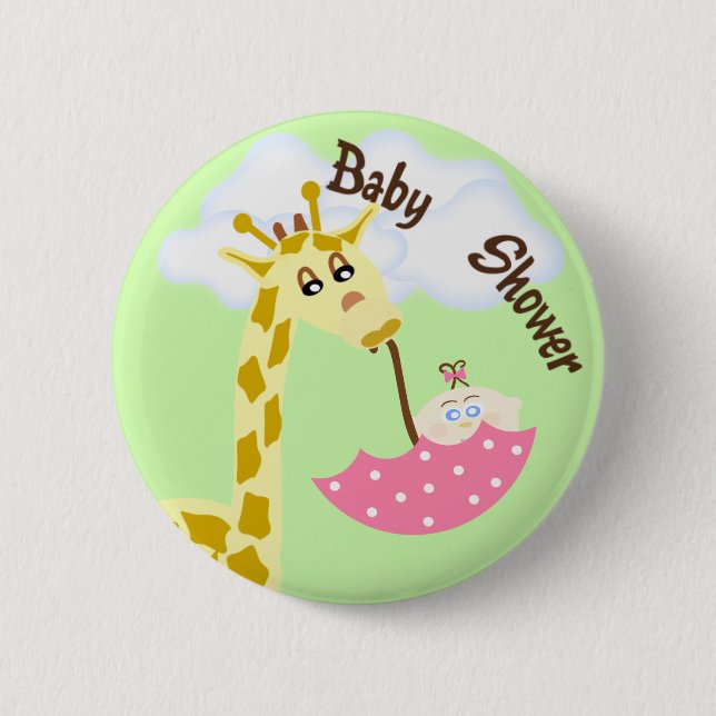Giraffe Carry Umbrella Baby Shower Einladung Button (Vorderseite)
