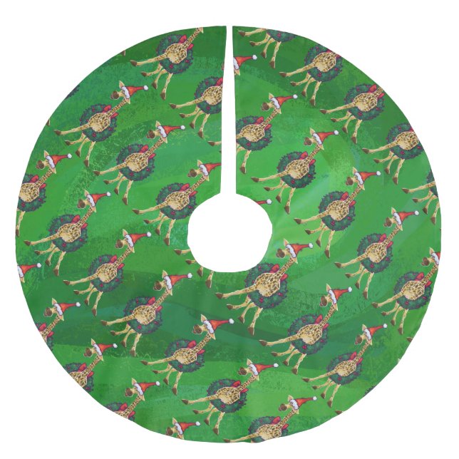 Giraffe Christmas Brushed Polyester Tree Skirt Polyester Weihnachtsbaumdecke (Vorderseite)