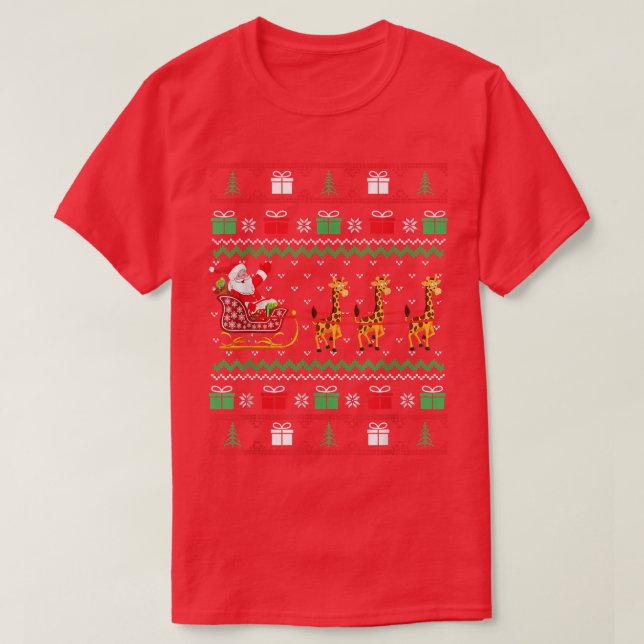 Giraffe Christmas Light Ugly Sweater Giraffe Lover T-Shirt (Design vorne)