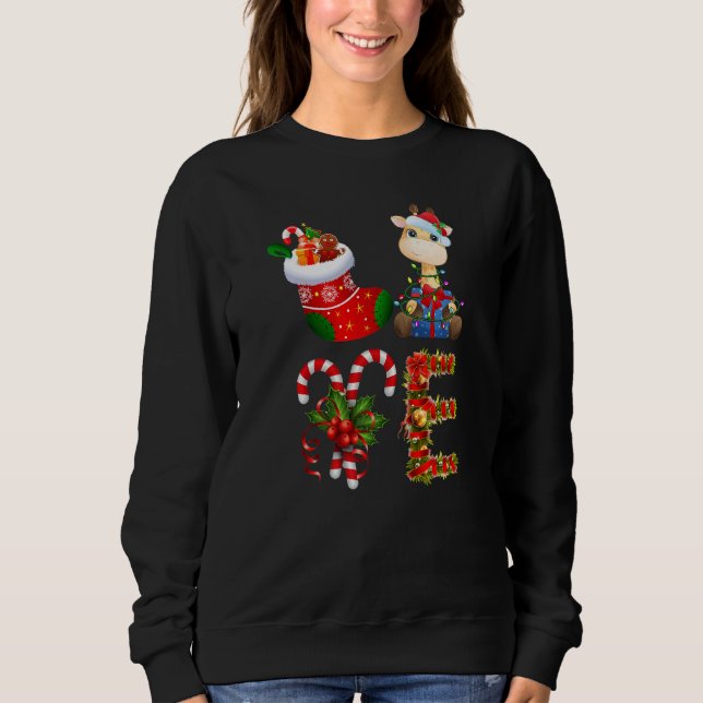 Giraffe Christmas Lights Led  Santa Hat Christmas Sweatshirt (Vorderseite)