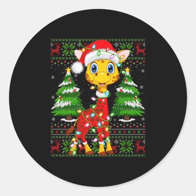 Giraffe Christmas Lights Santa Costume Ugly Xmas S Runder Aufkleber (Vorderseite)
