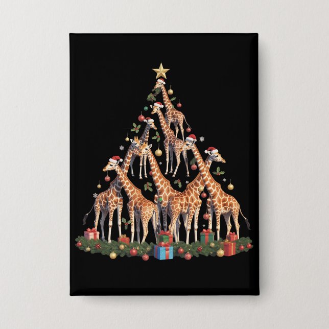 Giraffe Christmas Tree Santa African Wildlife Farm Button (Vorderseite)