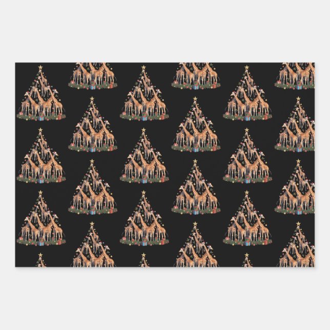 Giraffe Christmas Tree Santa African Wildlife Farm Geschenkpapier Set (Vorderseite)