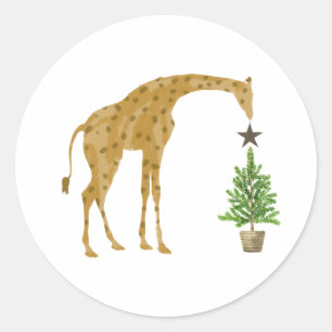 Giraffe Christmas Tree Star Runder Aufkleber