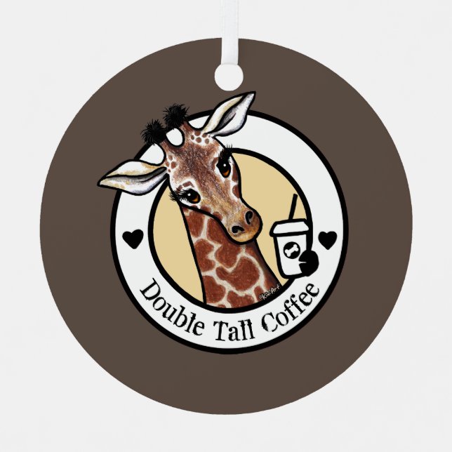 Giraffe Coffee Lover KiniArt ™️ Ornament Aus Metall (Vorderseite)