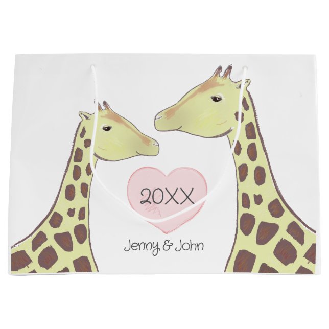 Giraffe Couple Verlobung/ Hochzeit Große Geschenktüte (Vorderseite)