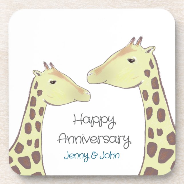 Giraffe Couple Wedding Anniversary Getränkeuntersetzer (Vorderseite)
