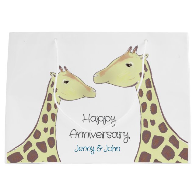 Giraffe Couple Wedding Anniversary Große Geschenktüte (Vorderseite)