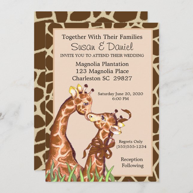 Giraffe Couple Wedding Einladung (Vorne/Hinten)