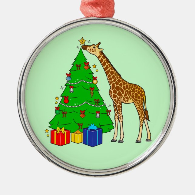 Giraffe dekoriert Weihnachtsbaum mit Star Ornament Aus Metall (Vorne)