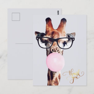 Giraffe, der eine Brille trägt, Kaugummi Danke Postkarte