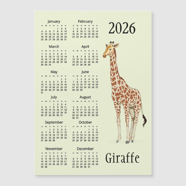 Giraffe Design 2026 Kalender Magnetkarte (Vorderseite)