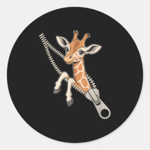 Giraffe, die aus einem Zipper hervorgeht Runder Aufkleber