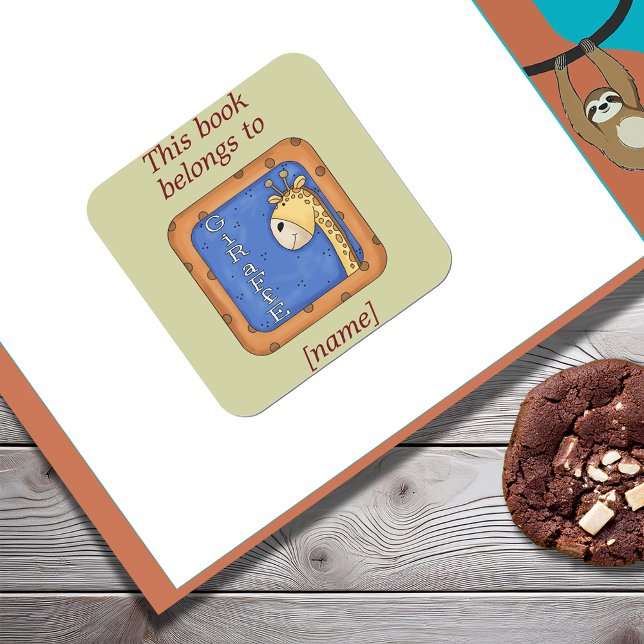 Giraffe Dieses Buch gehört zum Buchzeichen-Aufkleb Quadratischer Aufkleber (Giraffe This Book Belongs To Bookplate Sticker)