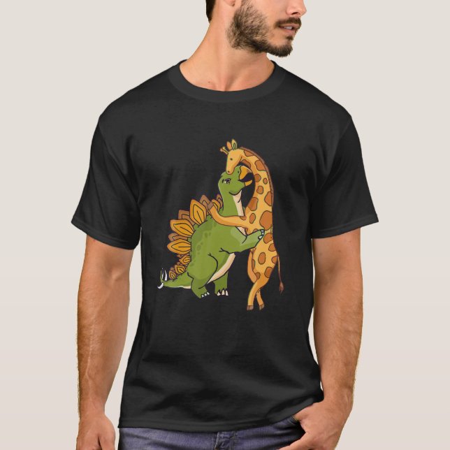 Giraffe Dinosaur Hug Liebe Dino Animals Safari Hal T-Shirt (Vorderseite)