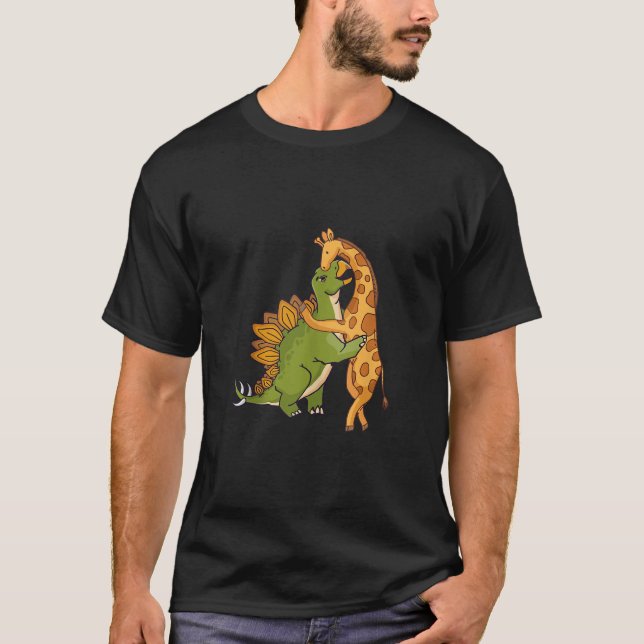 Giraffe Dinosaur Hug Liebe Dino Animals Safari Hal T-Shirt (Vorderseite)