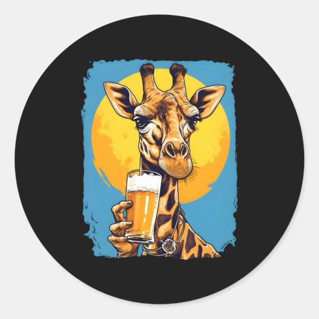 Giraffe Drink Bier Drinker Drinker Safari Zoo Anim Runder Aufkleber (Vorderseite)