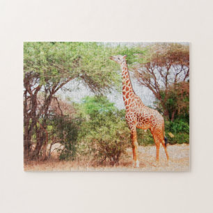 Giraffe Eating Blätter Malerei Foto Puzzle