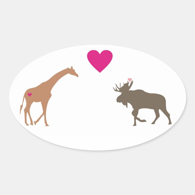 Giraffe Elche Liebe Oval Sticker klein (Vorderseite)