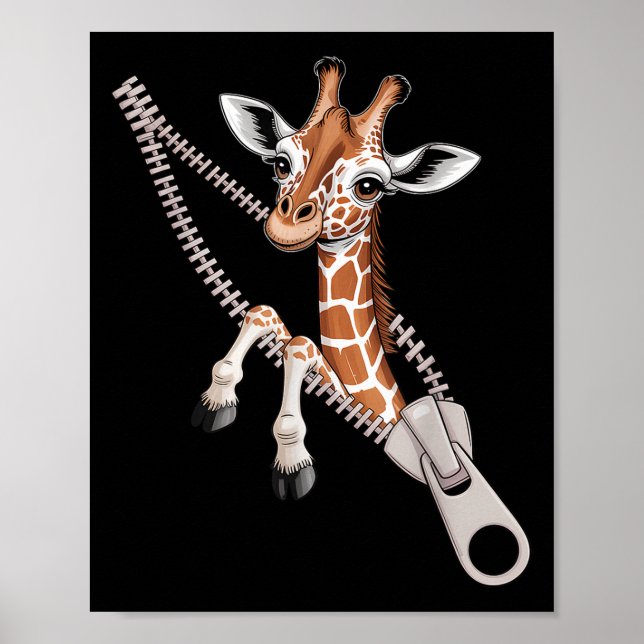 Giraffe Emerging From A Zipper Funny Costume Boys  Poster (Vorne)